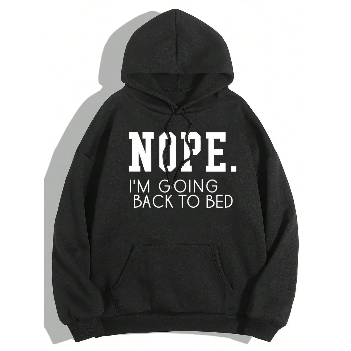 Men's Hooded Basic Graphic Print Pullover Hoodie - Casual Sarcastic Long-Sleeve Stretch Polyester, "Nope I'm Going Back to Bed" Print, Front Pocket, Hand-Washable Menswear Top