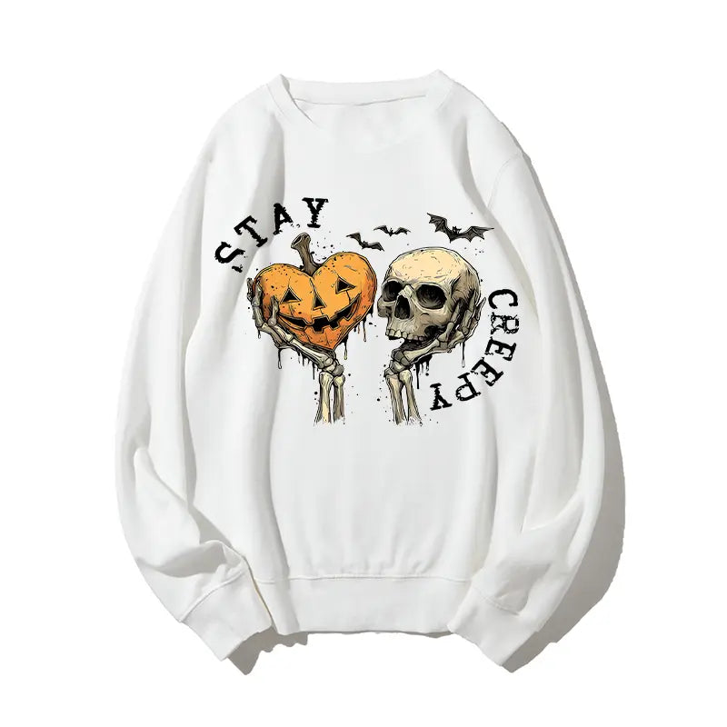 Women's Skeleton Hand Sweatshirt, Retro Grunge Graphic Sweatshirts, Dripping Heart Printed Cotton-Blend Halloween Tops, Unique Eye-Catching Graphic Print, All-Day Wear Outfit, Back-to-School Clothing, First Day of School Casual Outfits Unisex