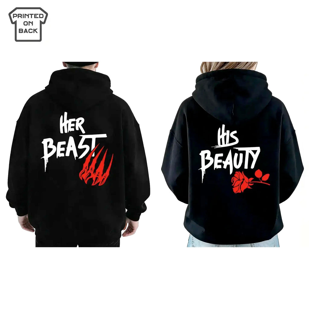 Her Beast His Beauty Couple Hoodie Matching Outfits For Couples Valentine Day Gifts Anniversary Shirts Trending Couple Medium Casual Clothes streetwear
