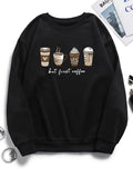 Women's Cartoon Coffee & Cup Print Drop Shoulder Round Neckline Sweatshirt, Casual Long-sleeve Pullover for Spring & Fall, Women's Clothes for Daily Wear